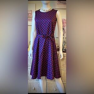 Marimekko Mini Dress Modest Cotton Polka Dots in blue & red EU size 38 = US S